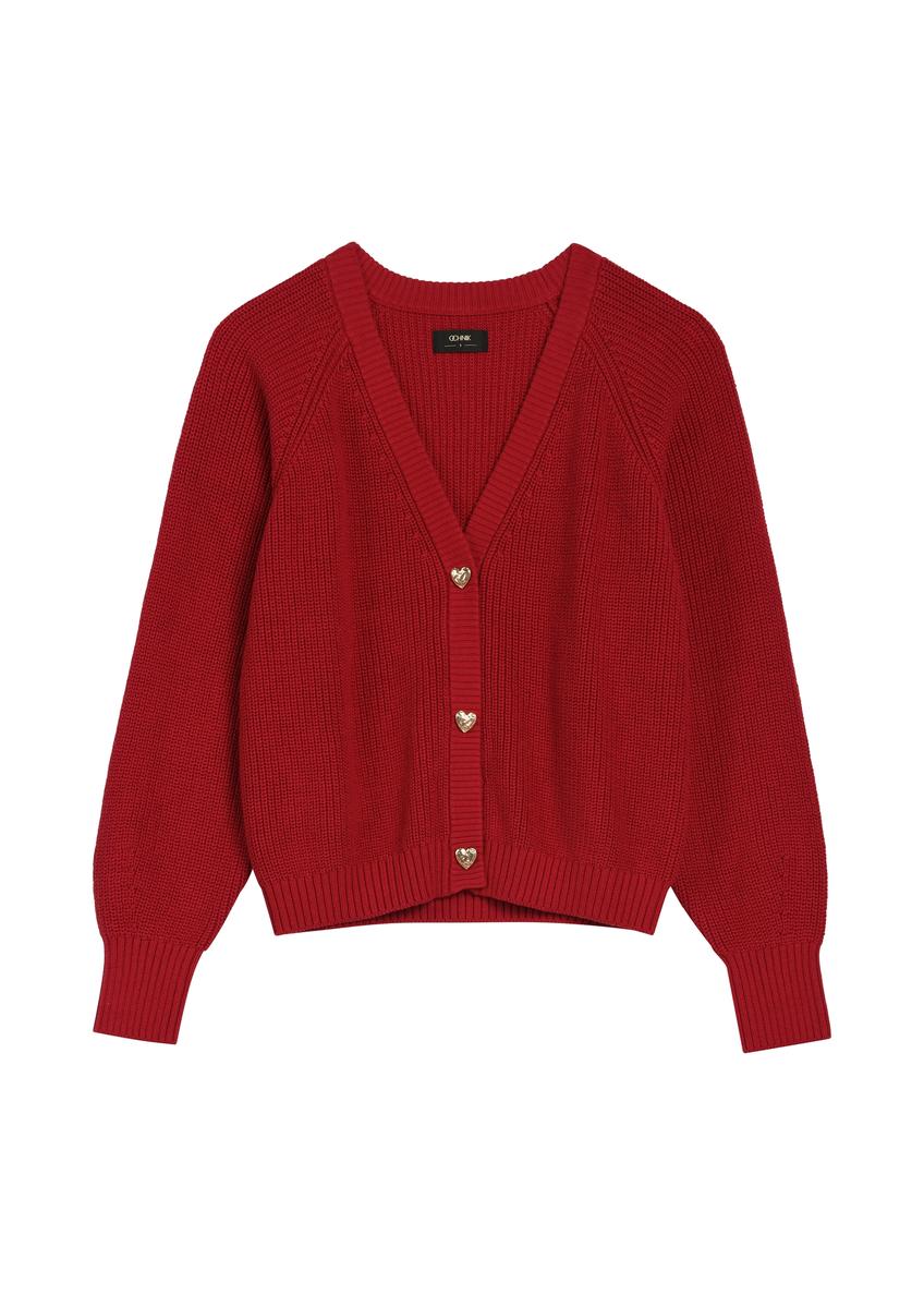 Red women's cardigan KARDT-0062-4B(W26)