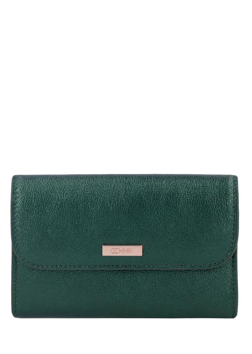 Medium dark green women's leather wallet PORES-1030-8C(Z26), front product view on white background.