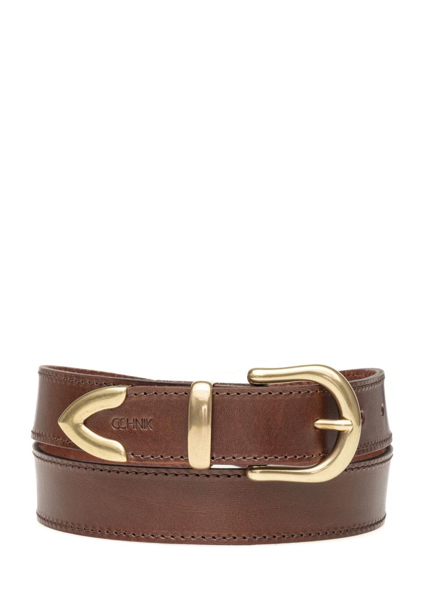 Women's brown leather belt PASDS-0340-1I(W26), front product view on white background.