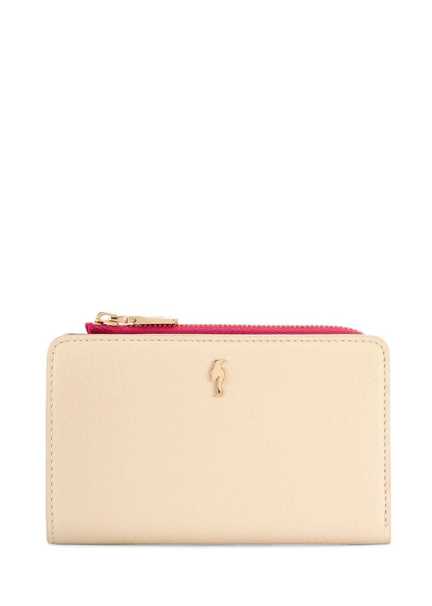 Cream leather women's wallet PORES-0983-0P(W26), front product view on white background.