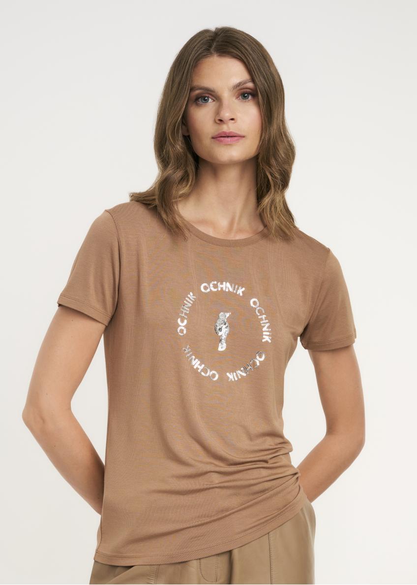 Camellia women's T-shirt with applique TSHDT-0071-81(Z22)