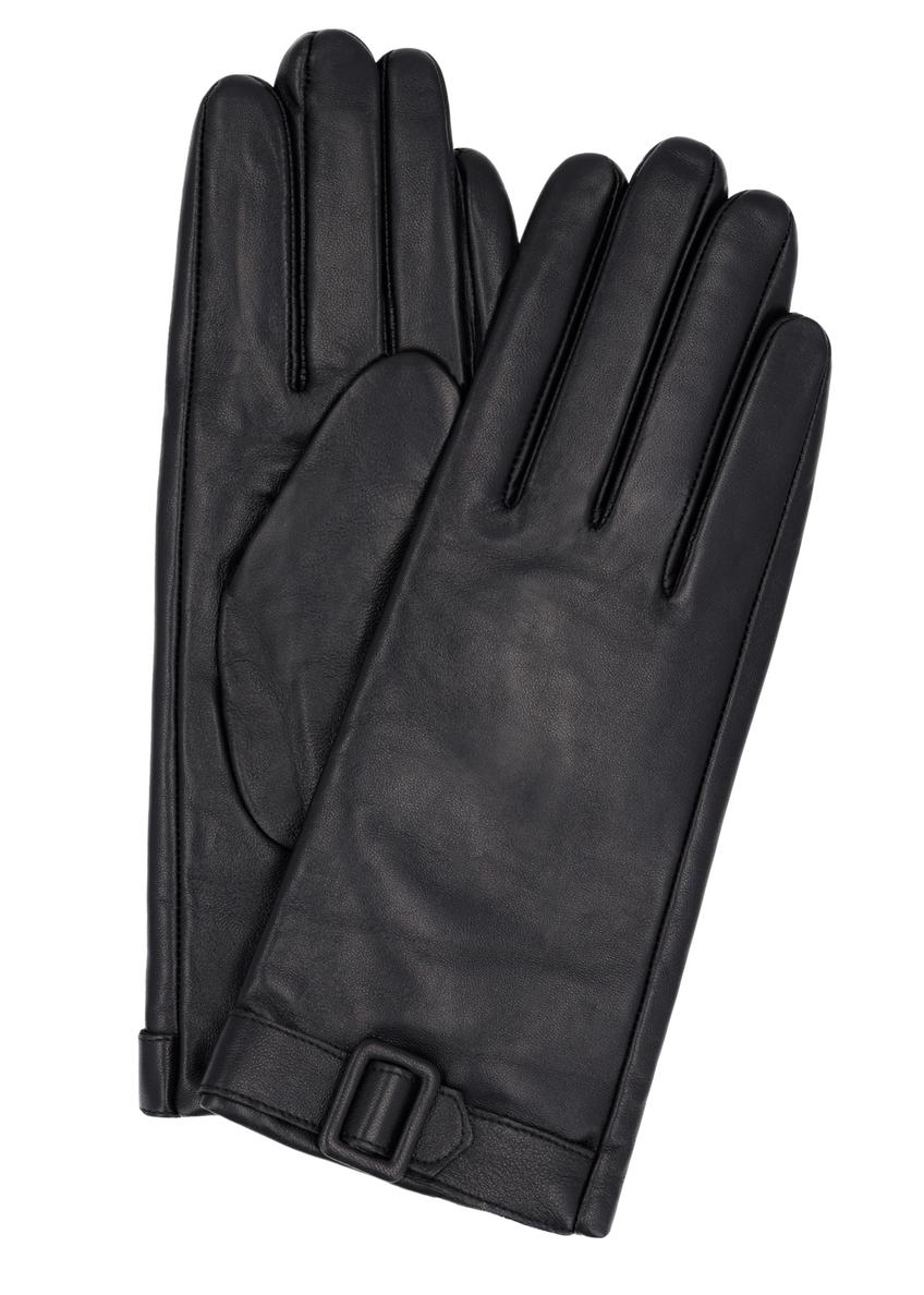 Black women's leather gloves REKDS-0104-99(Z26), front product view on white background.