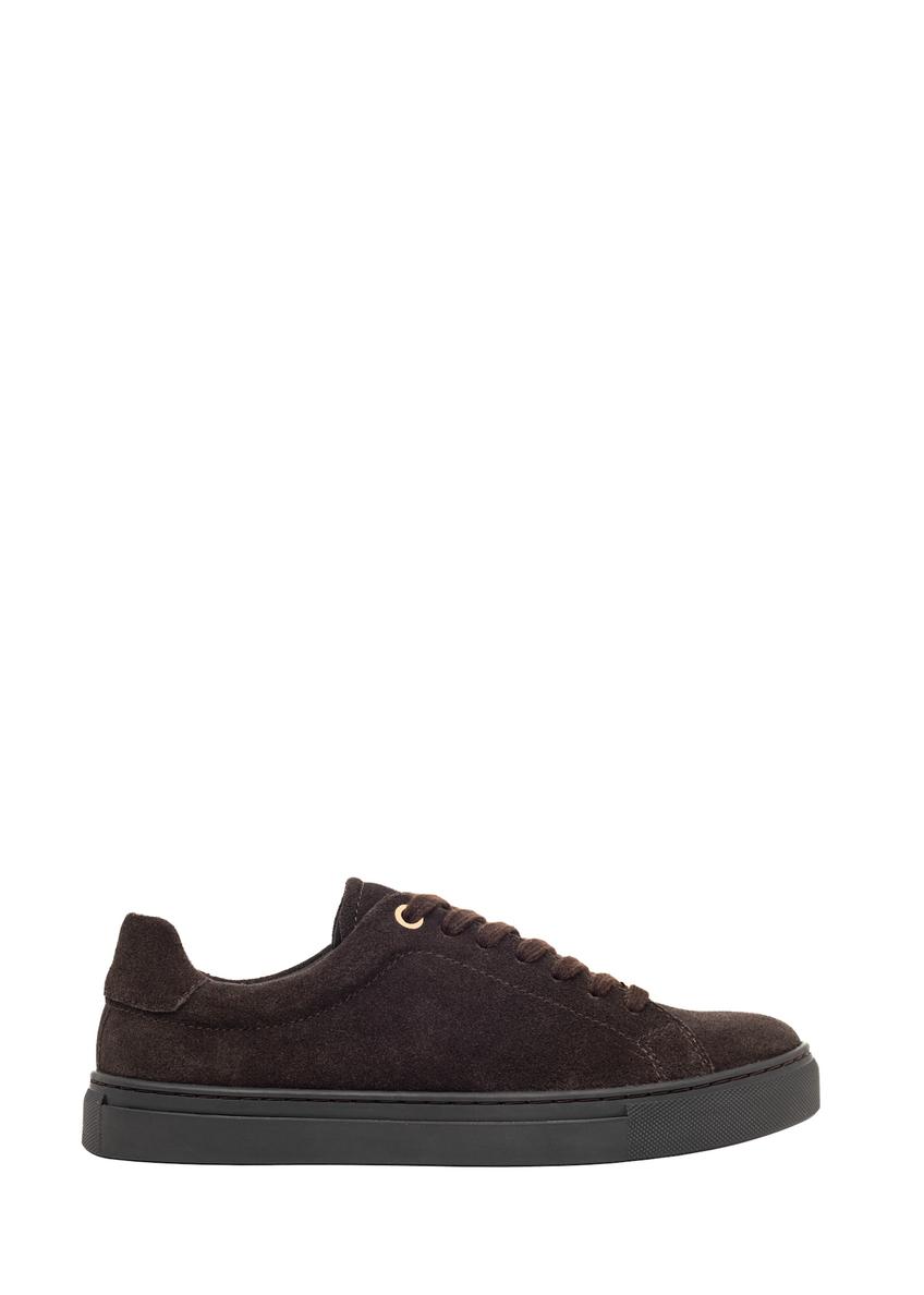 Dark brown suede women's sneakers BUTYD-1068-1I(Z26), side product view on white background.