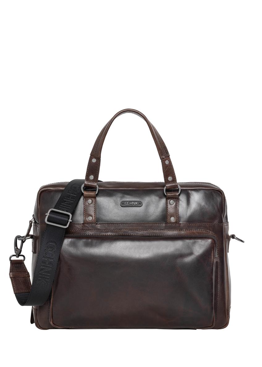 Brown leather men's bag TORMS-0542-1I(Z26), front product view on white background.