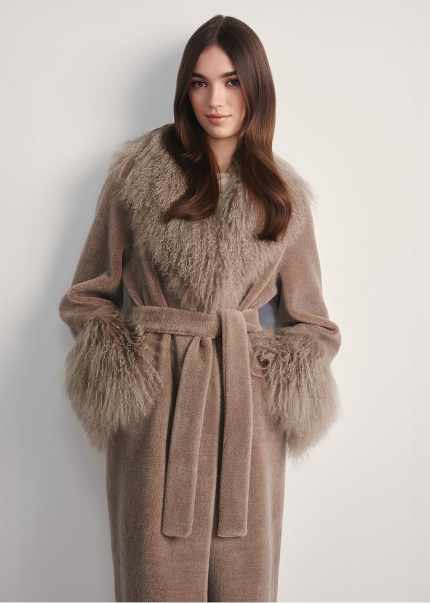 Beige wool coat with fur FUTDW-0014A-91(Z25)