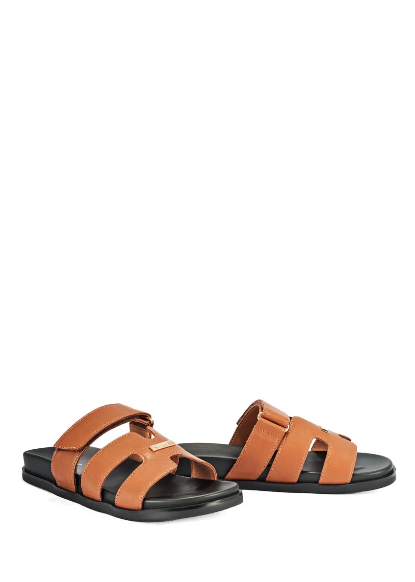 Brown leather women's flip-flops BUTYD-1162-24(W25)