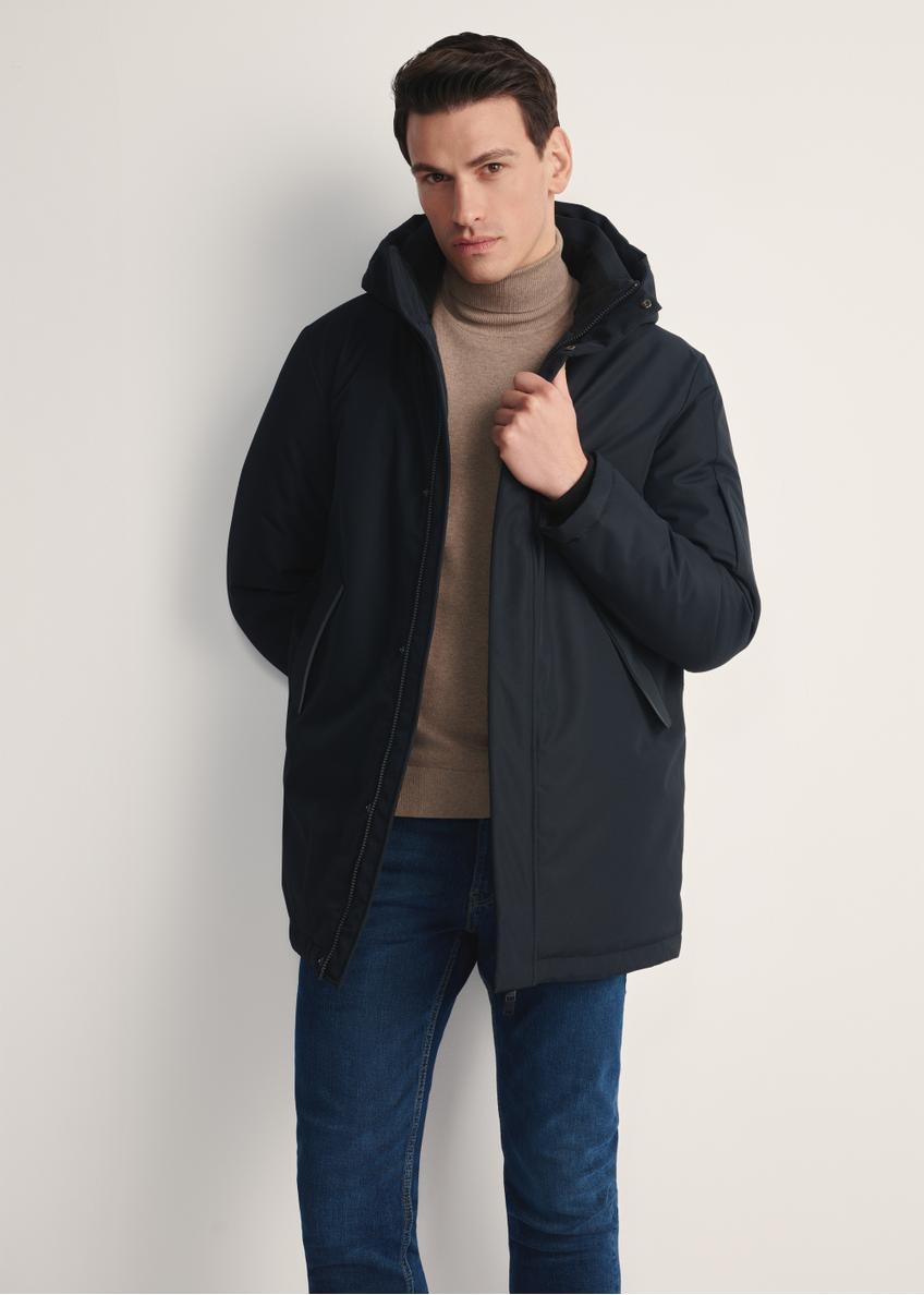 Black men's winter jacket KURMT-0391-99(Z25) - front product view on white background. Knee-length silhouette visible.