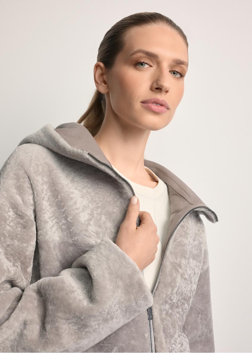 Light gray women's sheepskin coat KOZDS-0092-3098(Z25)