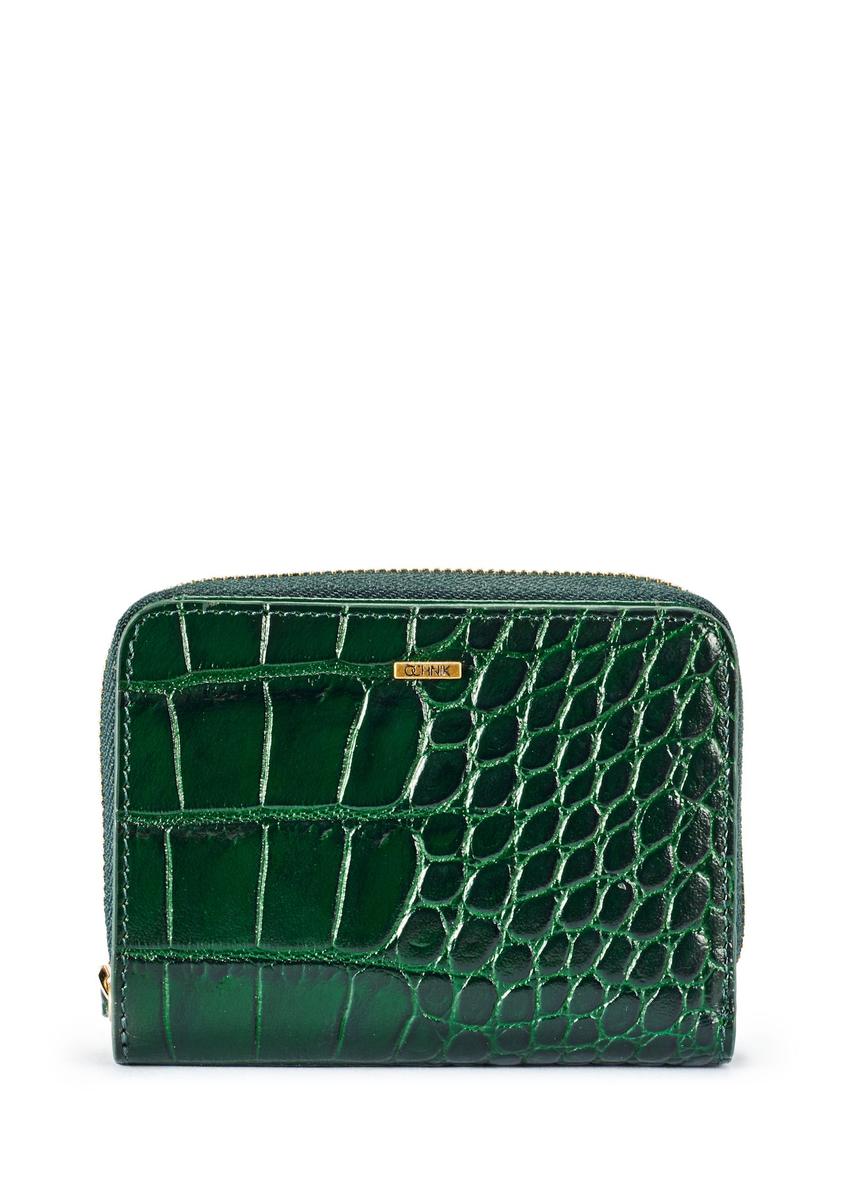 Dark green croco women's wallet PORES-0951-51(W25) - front product view on white background.