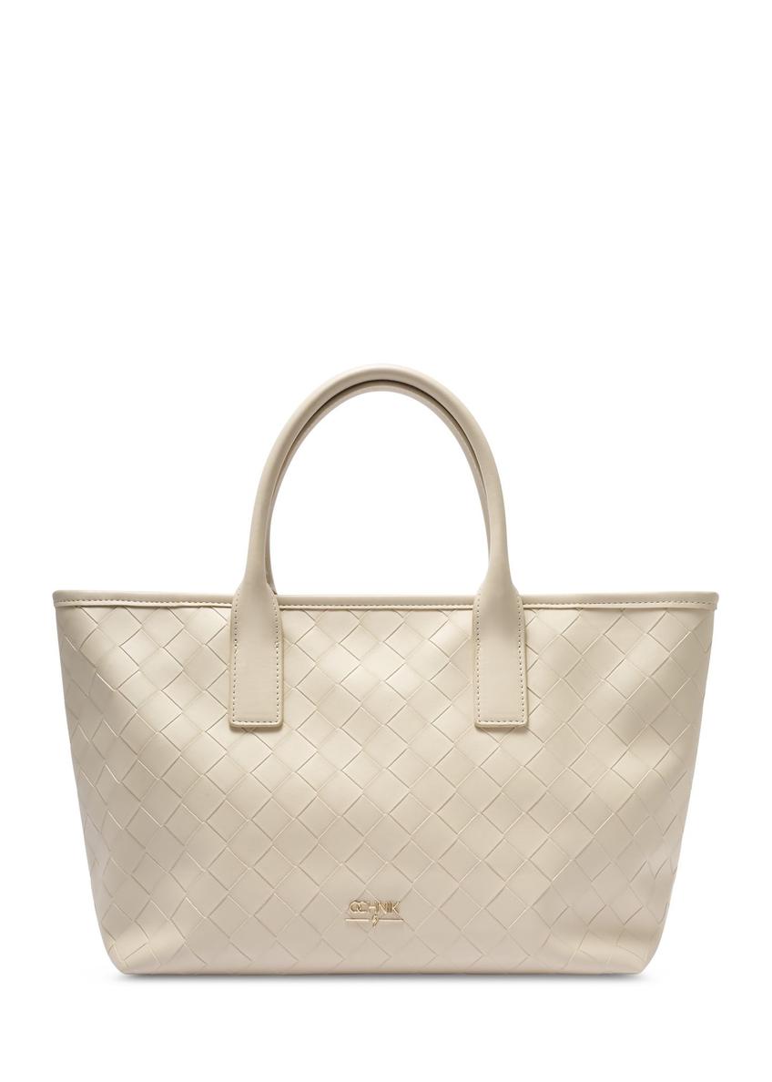 Cream women's handbag with braid TOREC-1212-0B(W26) - front product view, on white background.