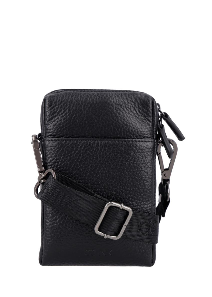 Black leather pouch PORMS-0722-99(Z26), front product view on white background.