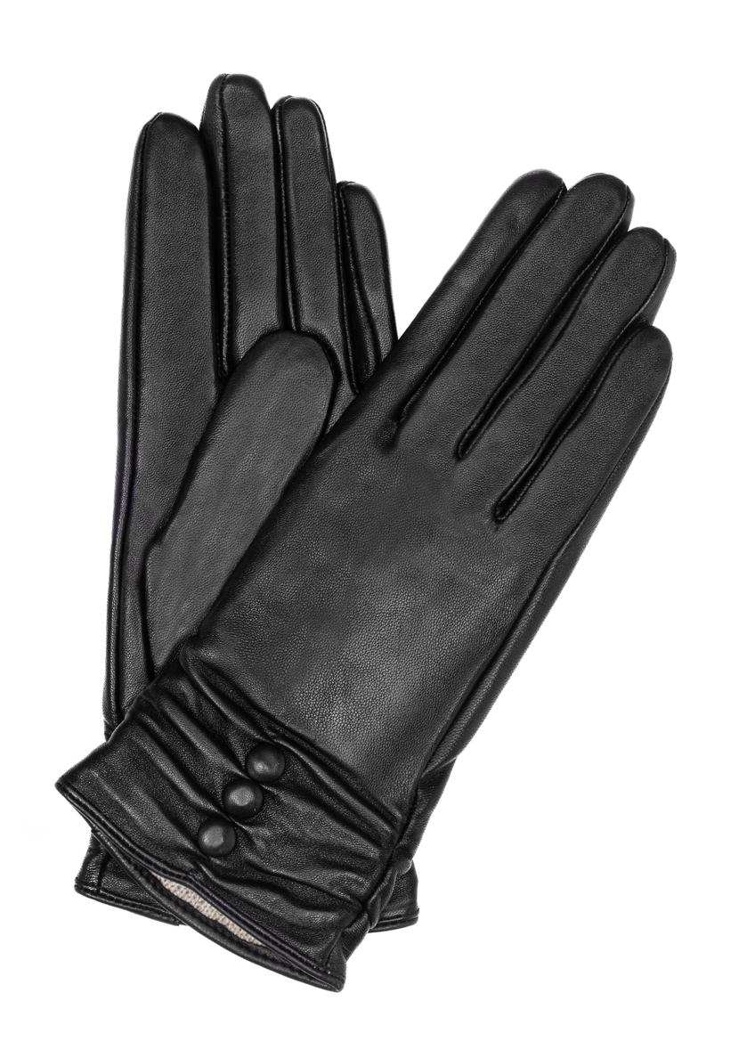 Women's black leather gloves REKDS-0032-99(Z26)