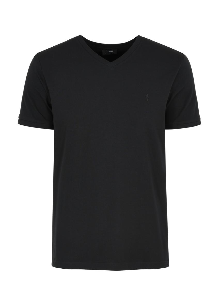 Black basic T-shirt for men with logo TSHMT-0088-99(W25)