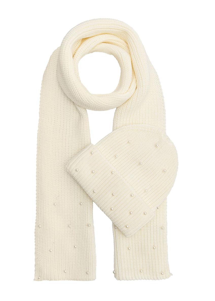 Cream hat and scarf set ZESDT-0011-11(Z25) - front product view on white background.