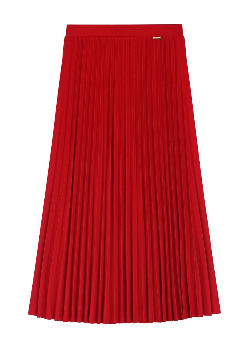 Red pleated midi skirt SPCDT-0096-4B(W26)
