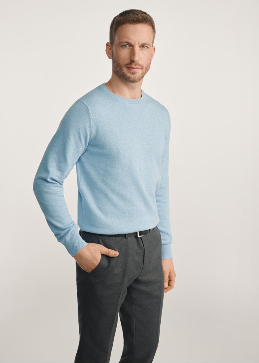 Blue cotton men's sweater SWEMT-0114A-61(Z25), product visible from the front on the model, half of the silhouette visible.
