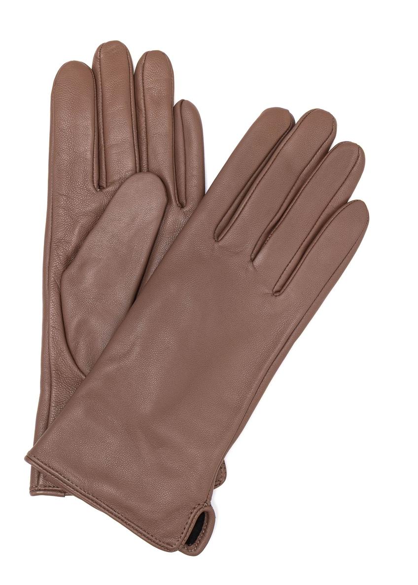 Women's camel leather gloves REKDS-0001A-1D(Z26), product view from the front on a white background.