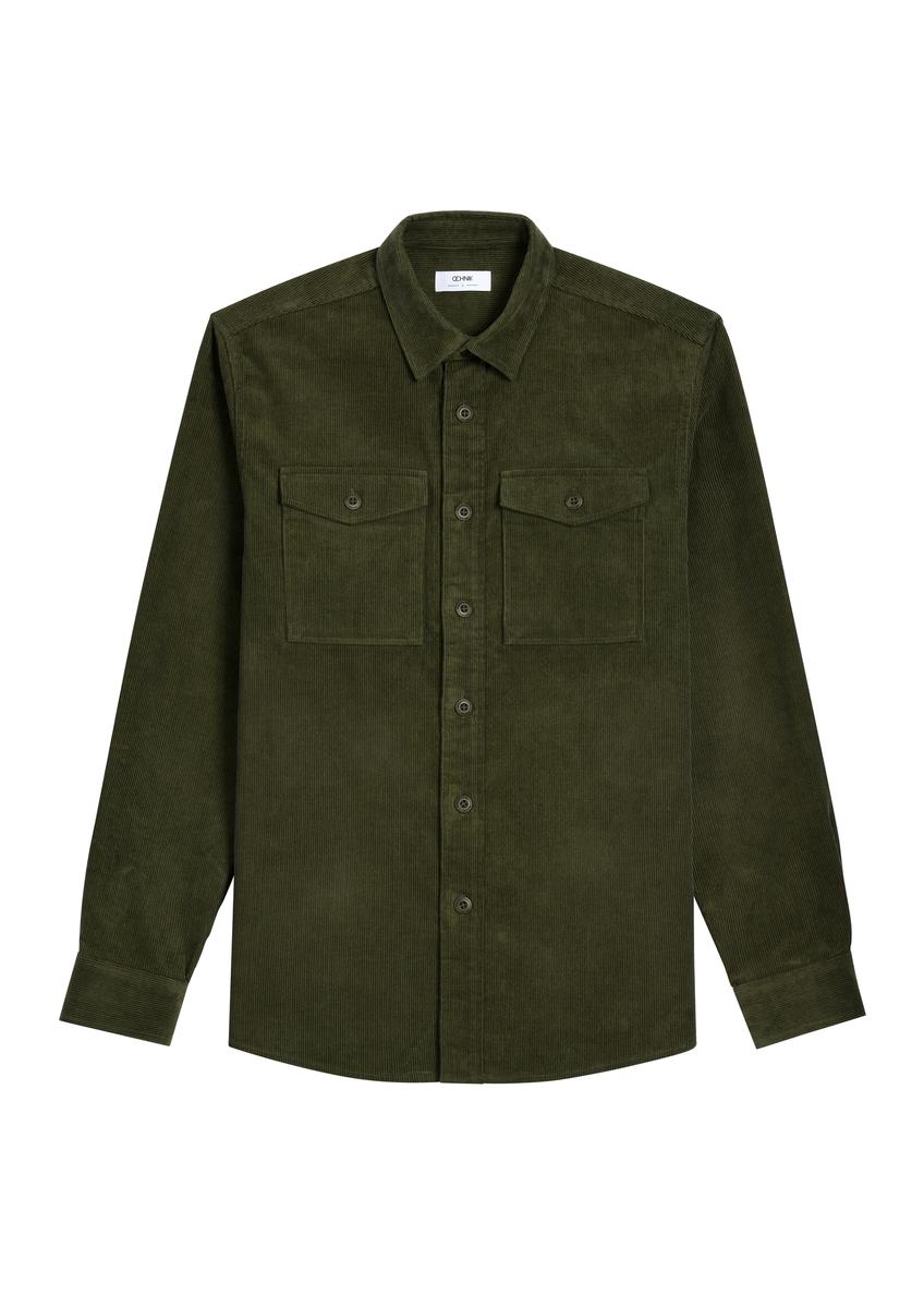 Green striped men's shirt KOSMT-0378-8B(Z26)