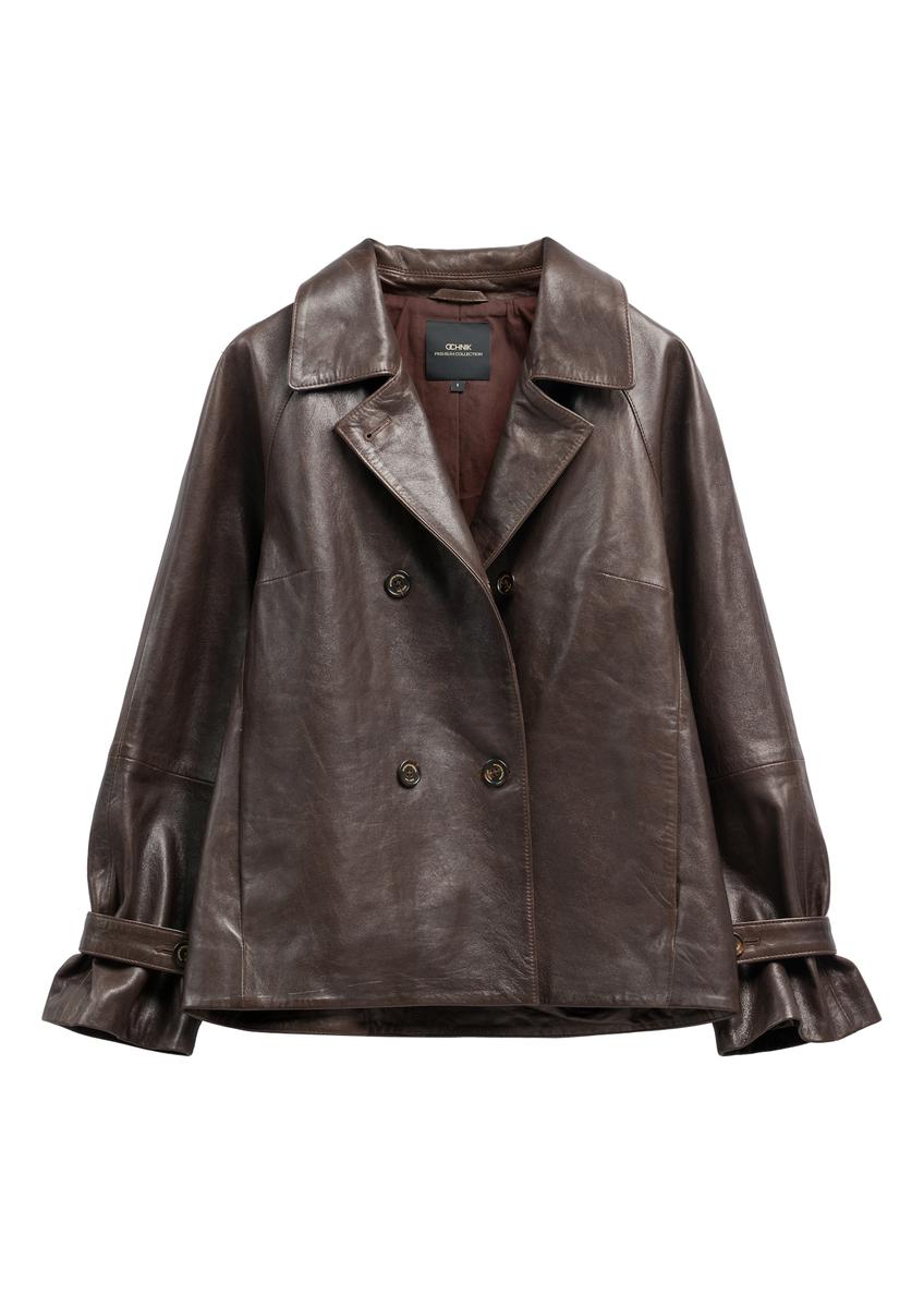 Women's dark brown leather jacket KURDS-0604-1I(W26)
