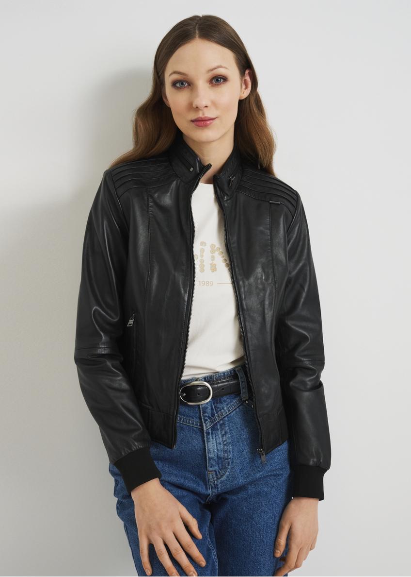 Women's leather jacket with welts KURDS-0348-5491(W22)-01