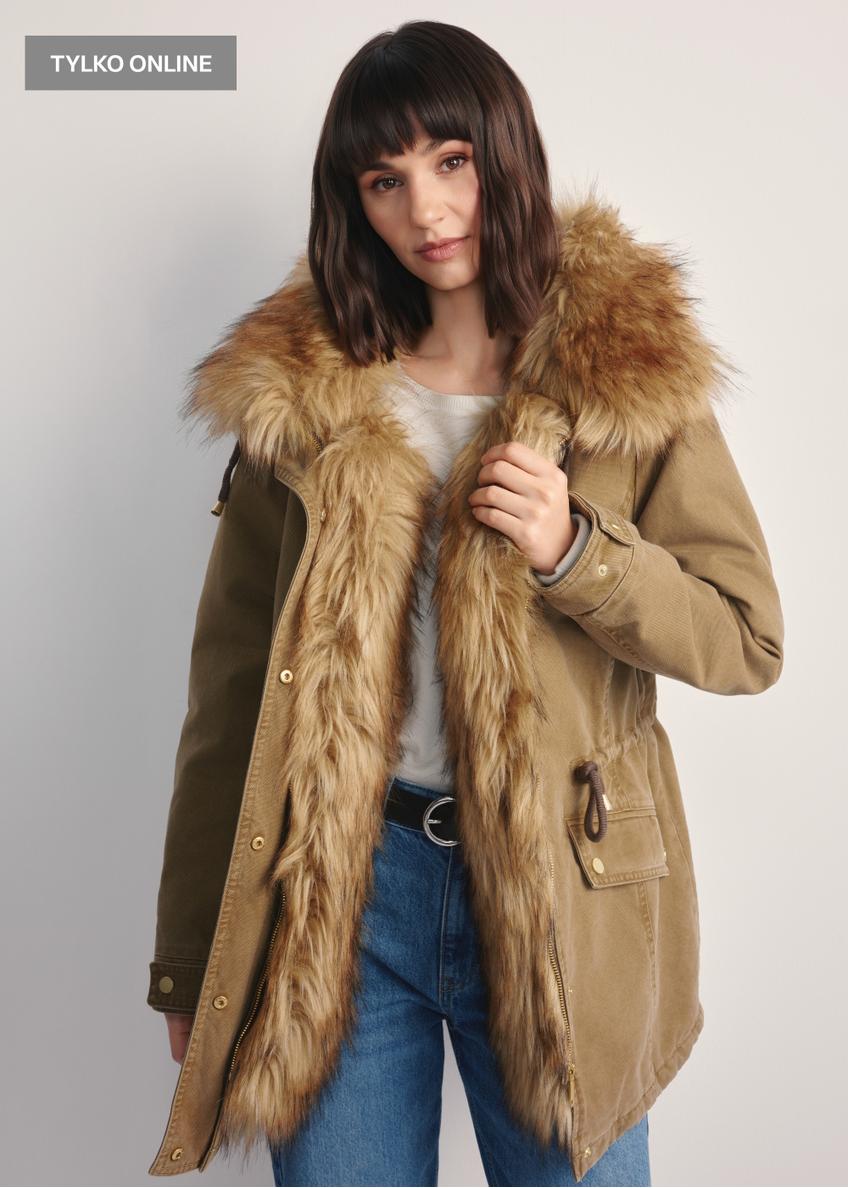 Beige women's jacket with fur KURDT-0612-81(Z25)