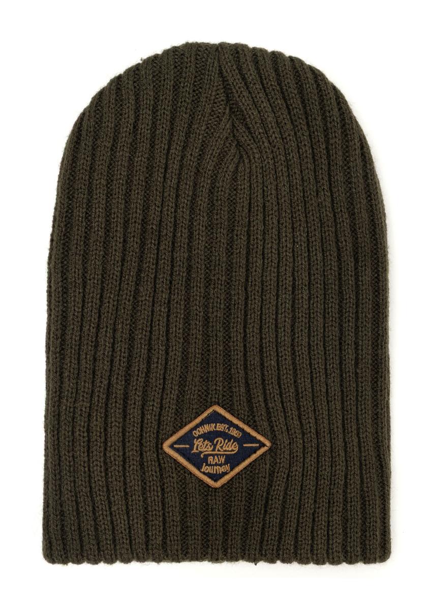 Men's green winter hat CZAMT-0011-8B(Z26), front product view on white background.
