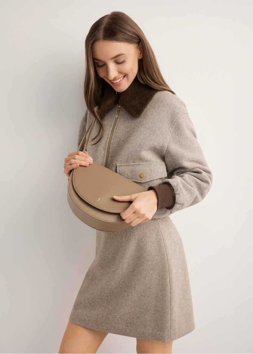 Beige semi-circular women's messenger bag TOREC-1298-1B(Z26)