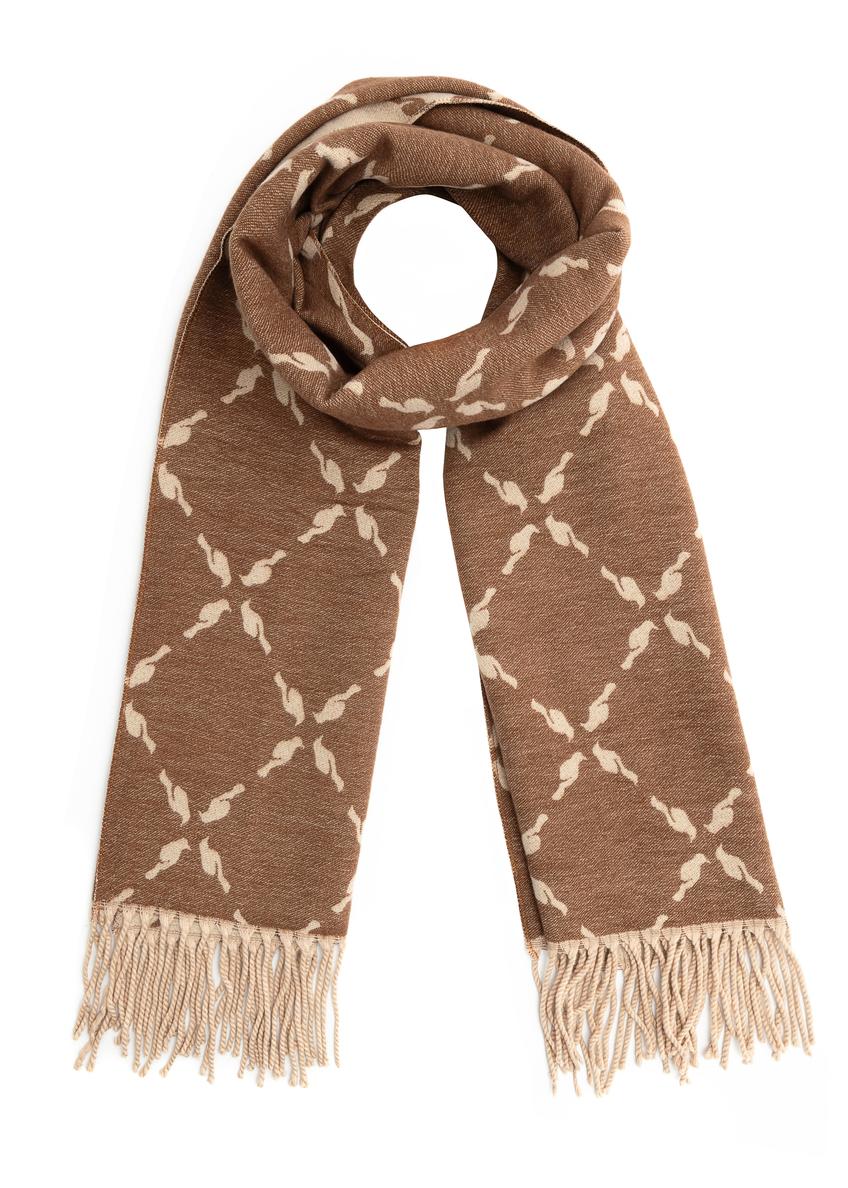 Double-sided women's scarf with monogram SZADT-0206-24(Z25), product view from the front on a white background.