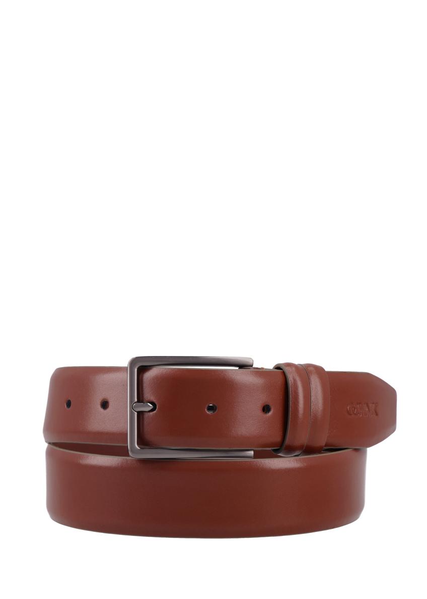 Cognac men's leather belt PASMS-0284-1F(Z26), front product view on white background.