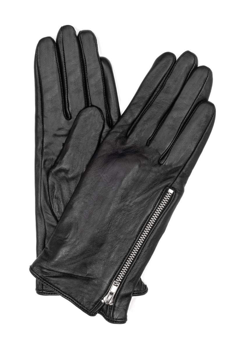 Women's leather gloves with zipper REKDS-0003A-99(Z25), front product view on white background.