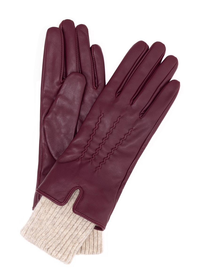 Burgundy leather insulated women's gloves REKDS-0098-49(Z25) - front product view on white background.