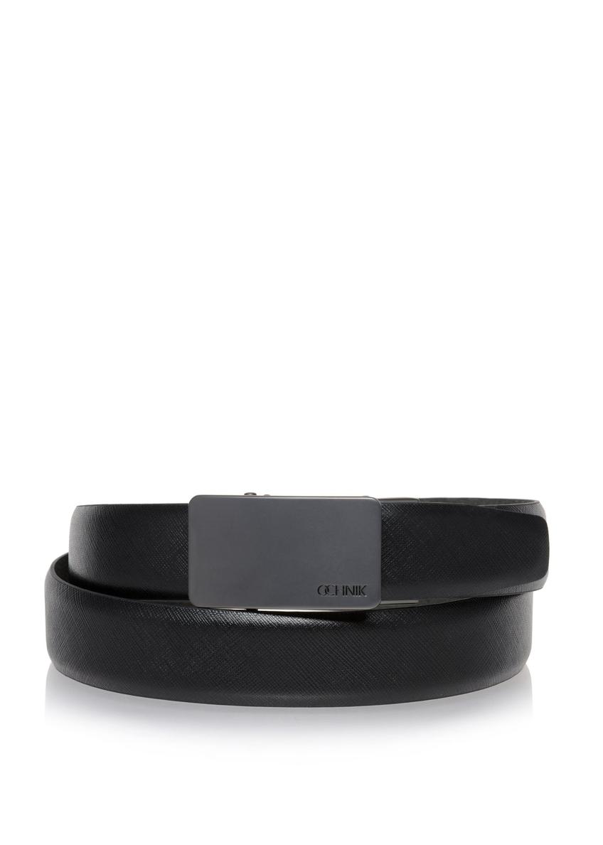 Black leather adjustable men's belt PASMS-0216A-99(W24)-01