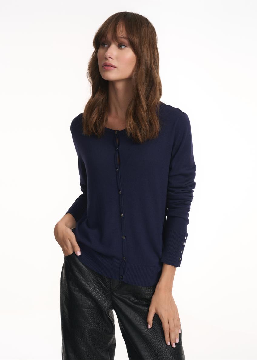 Unzipped navy blue women's sweater LSLDT-0034-69(Z22)-01