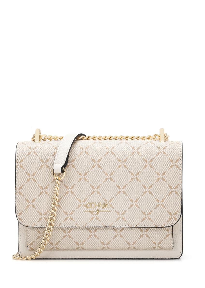 Cream women's messenger bag with monogram TOREC-1156-0P(W26), front product view on white background.