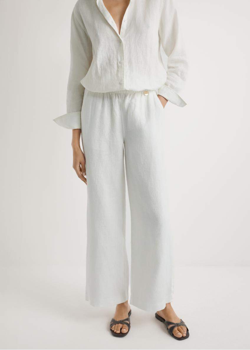 Light beige linen women's trousers SPODT-0124-1A(W26)