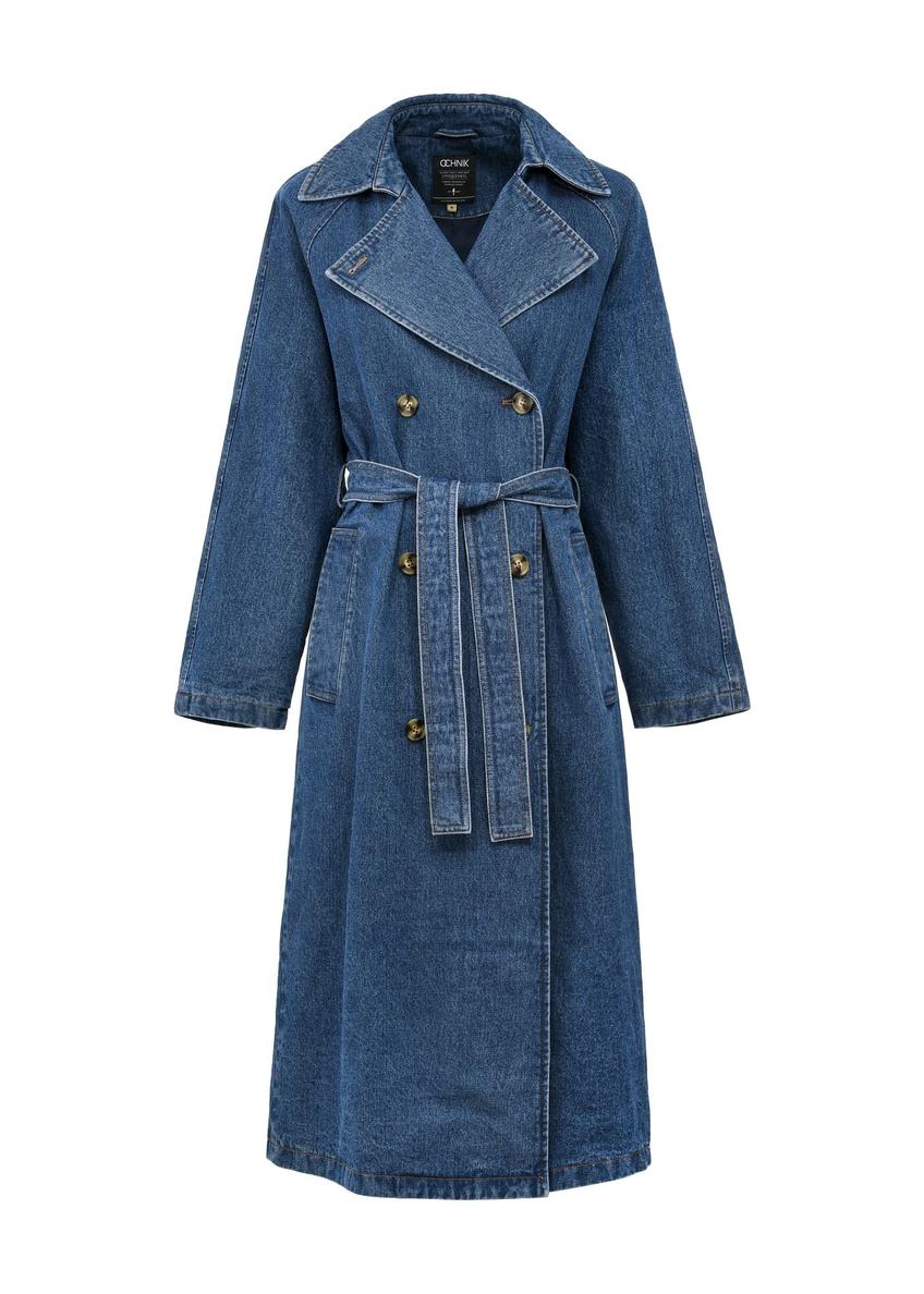 Women's denim jacket in the form of a coat KURDT-0566-69(W25)-01