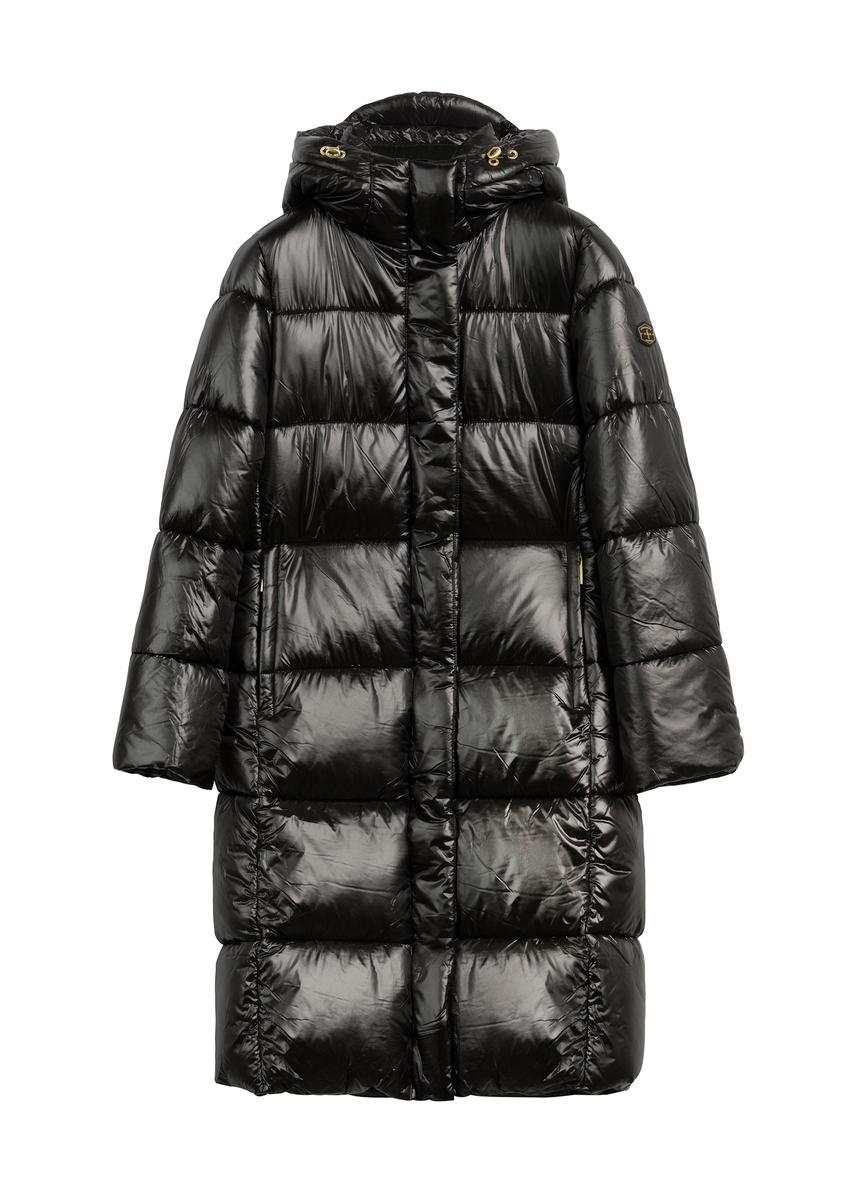 Black long women's winter jacket KURDT-0531A-99(Z25) - front product view on white background.