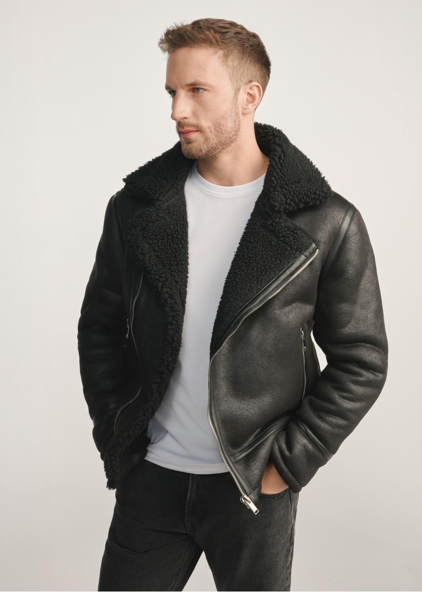 Classic black men's sheepskin coat KOZMP-0001A-99(Z24)