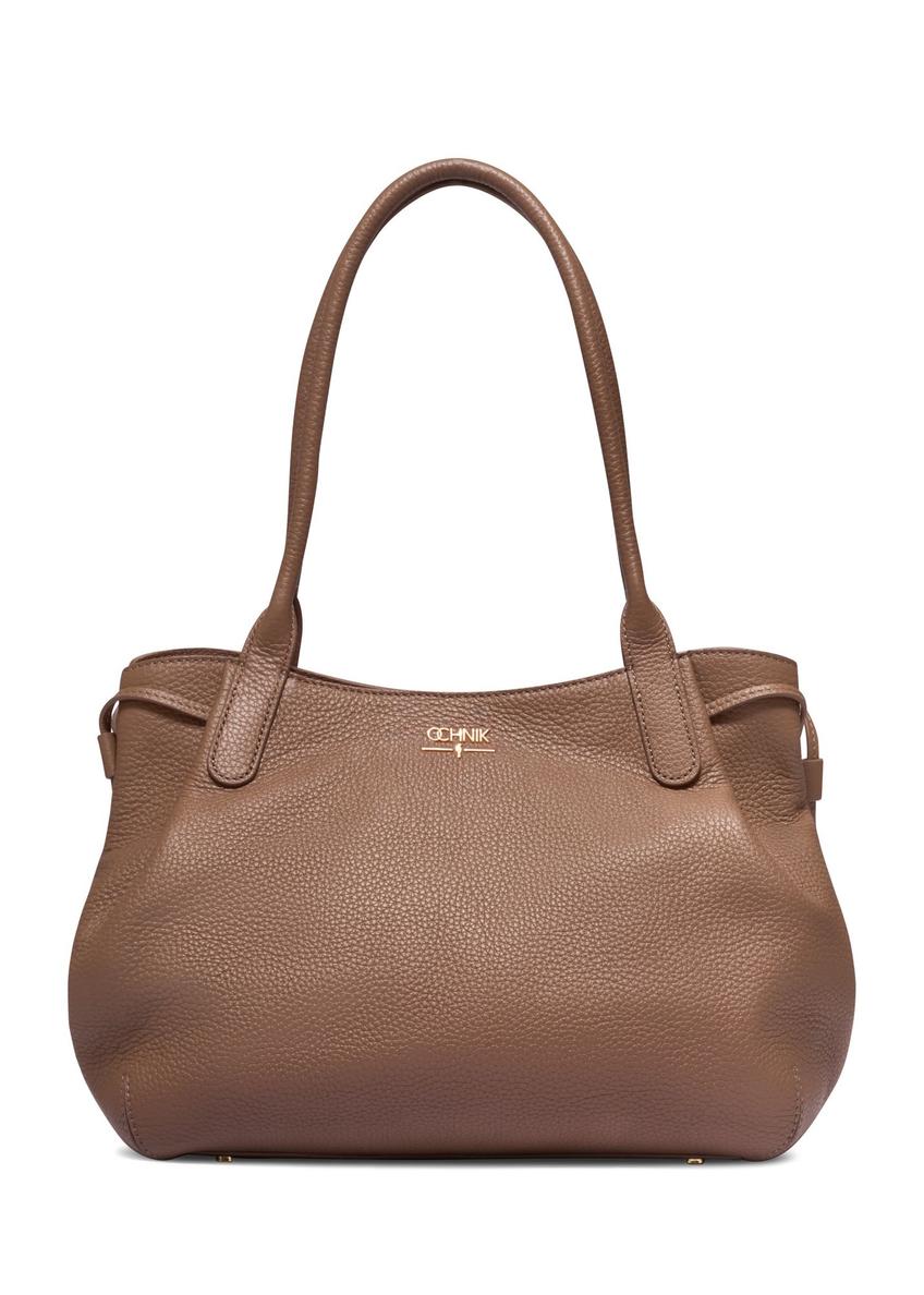 Dark beige leather shopper bag TORES-1360-1K(Z26) - front product view, on a white background.