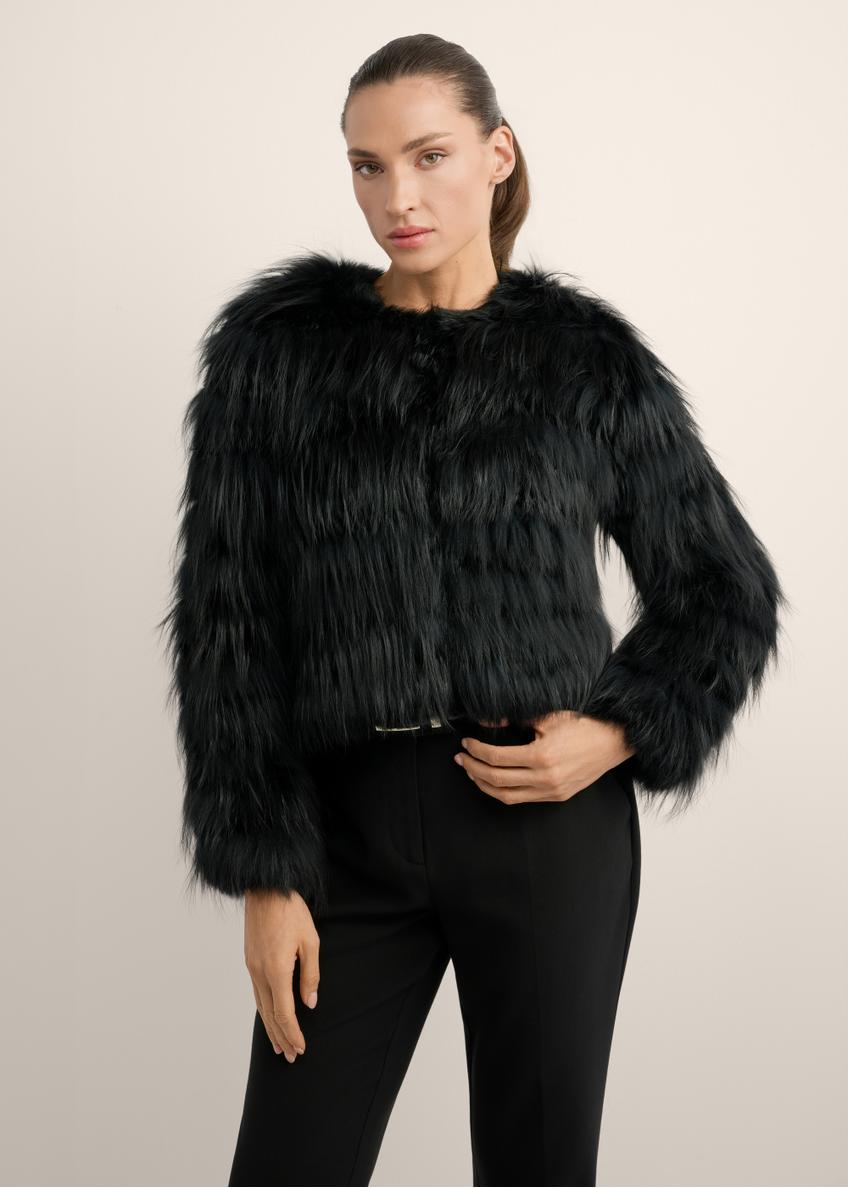 Black short natural women's fur coat FUTDF-0114-99(Z26)