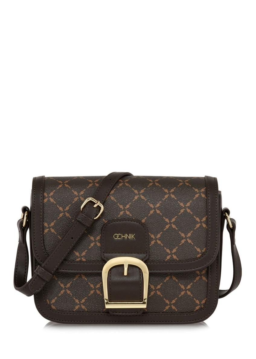 Brown messenger bag with monogram TOREC-0982A-89(Z25) - front view of the product on a white background.
