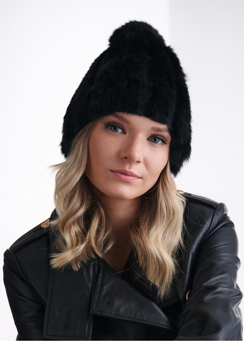 Women's black fur cap CZADF-0034-99(Z24)-01