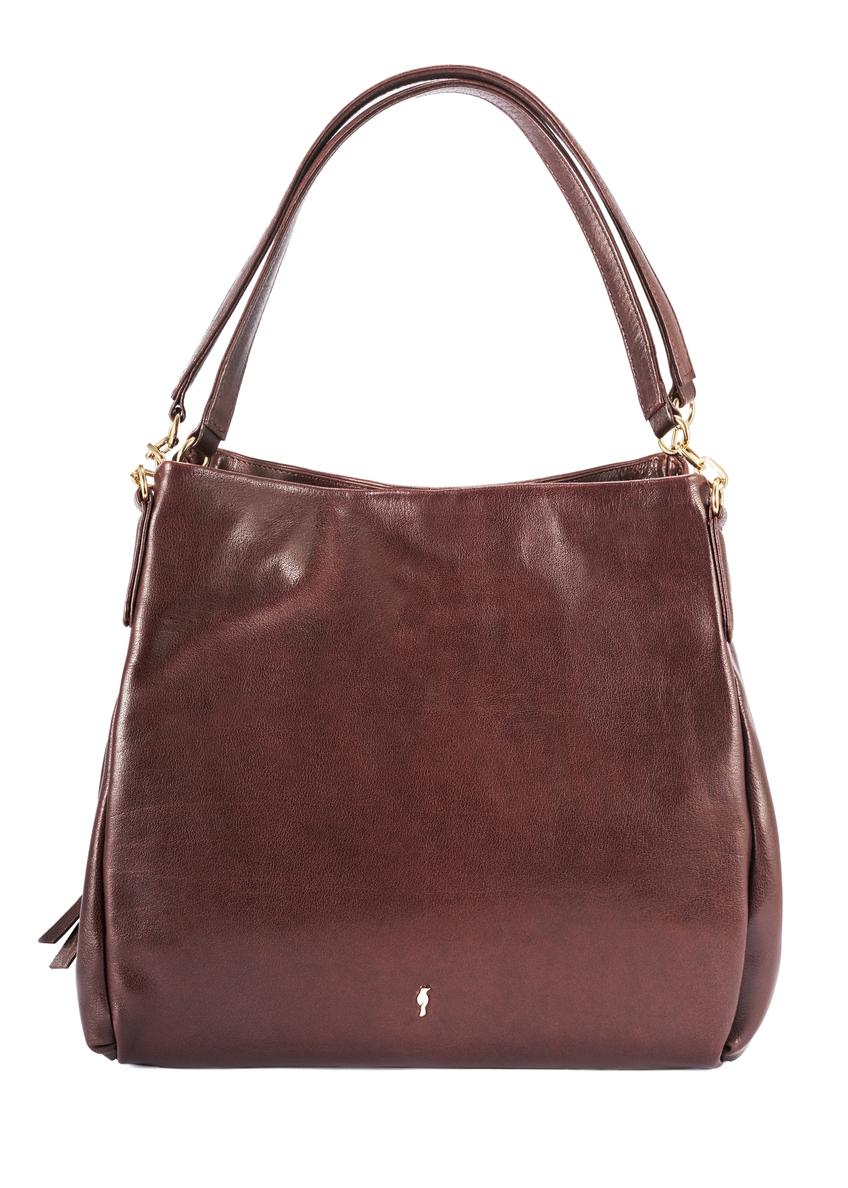 Brown leather women's shopper handbag TORES-0636D-89(Z25), product view from the front on a white background.