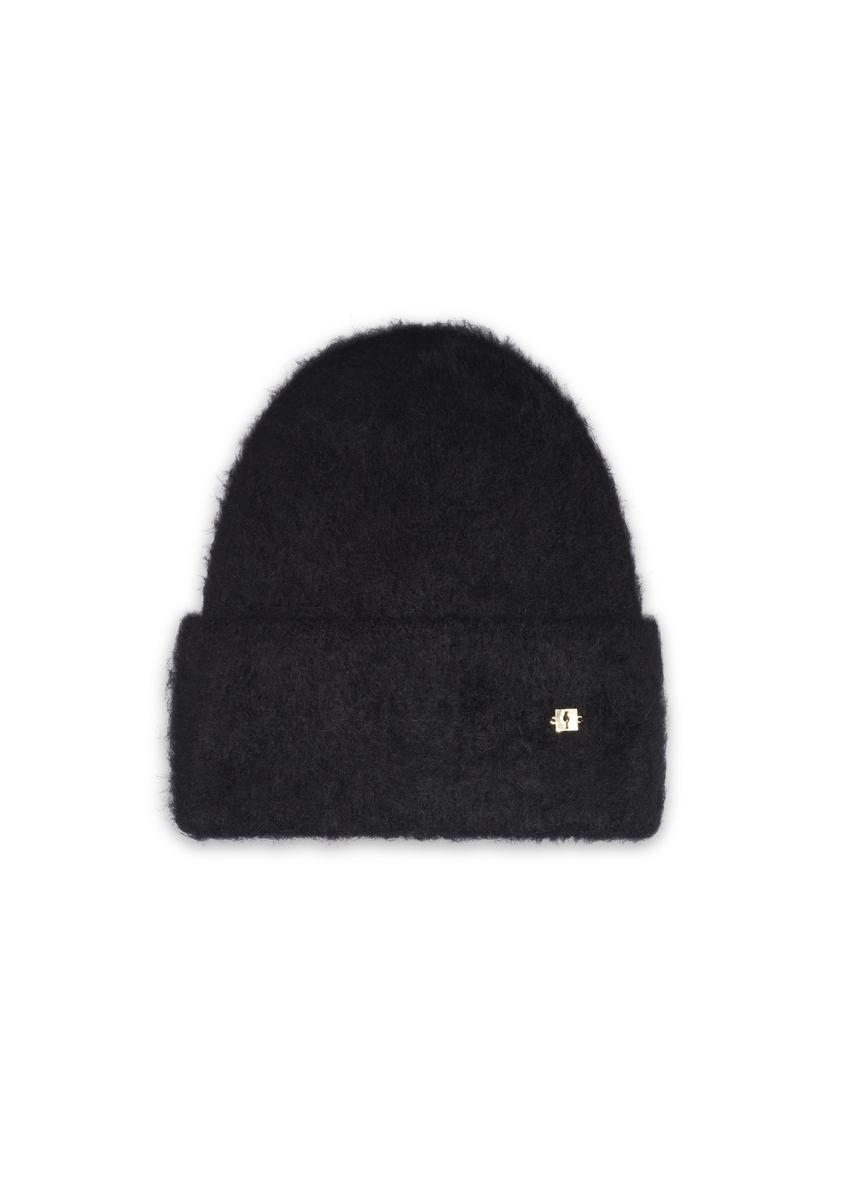 Black women's alpaca wool hat CZADT-0212-99(Z26), front product view on white background.