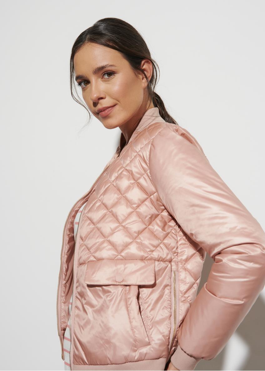 Pink quilted jacket for women KURDT-0418-34(W23)-01