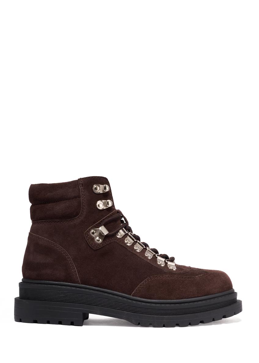 Women's dark brown suede ankle boots BUTYD-1354-1I(Z26), side view of the product on a white background.