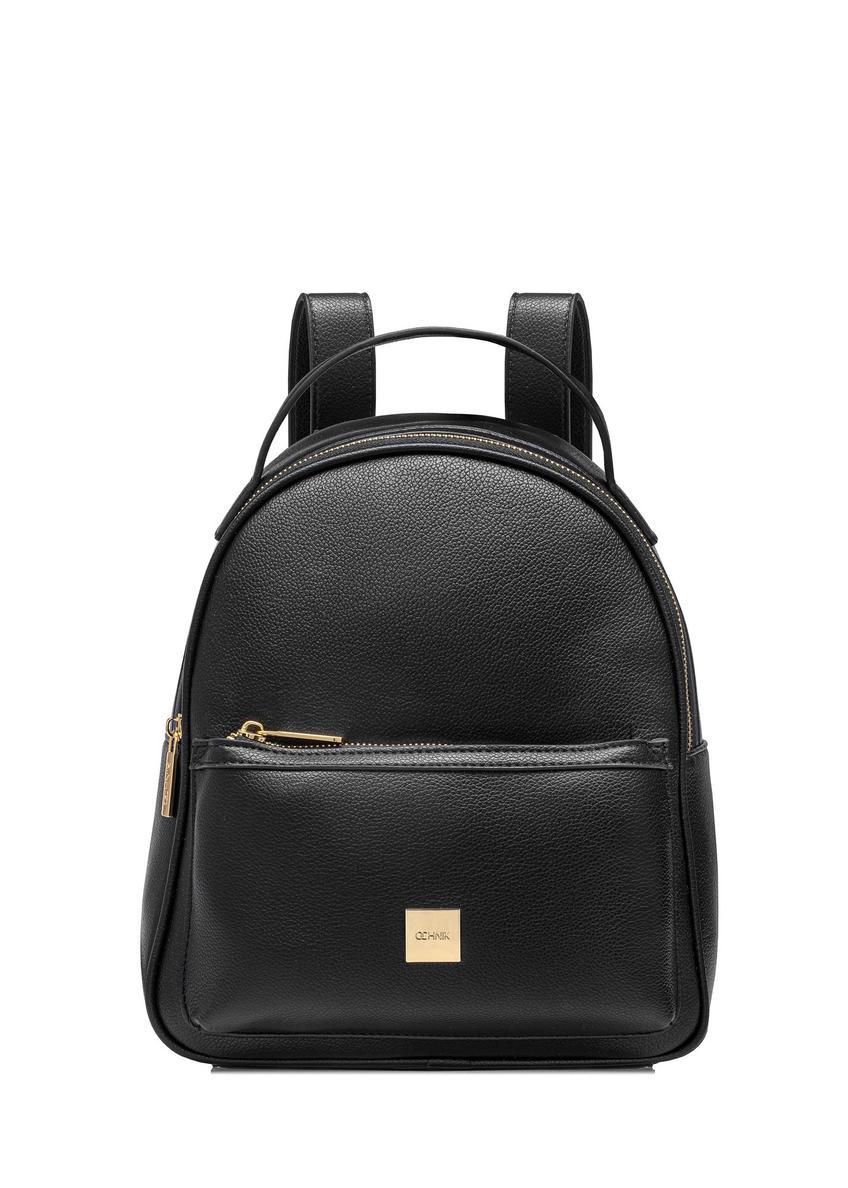Black women's imitation leather backpack TOREC-0920-99(W26) - front product view, on white background.
