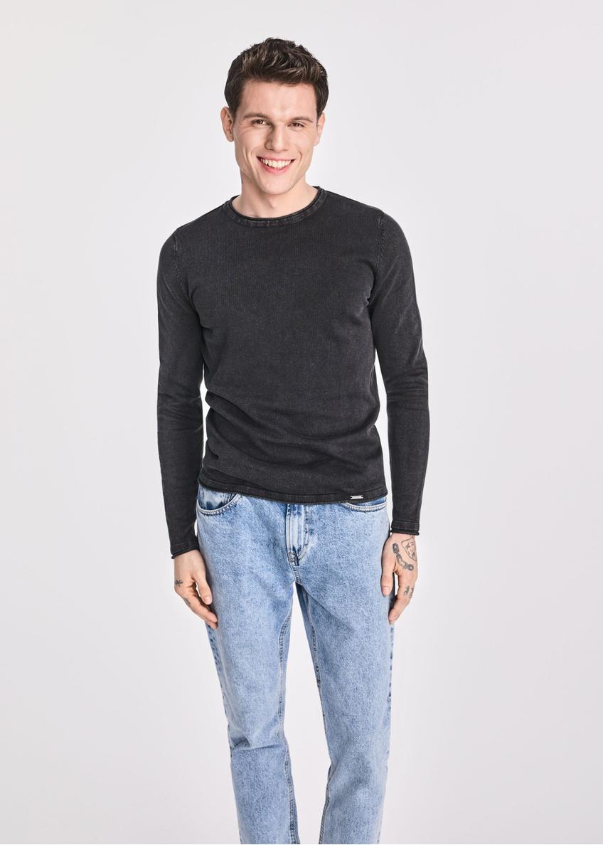 Cotton men's sweater in black SWEMT-0100-99(W25)-01