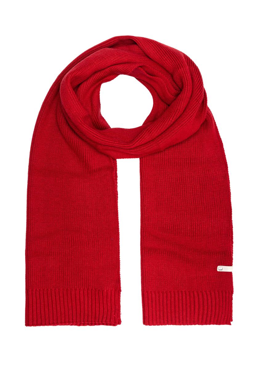 Red women's scarf with a wool blend SZADT-0177A-42(Z25), product view from the front on a white background.