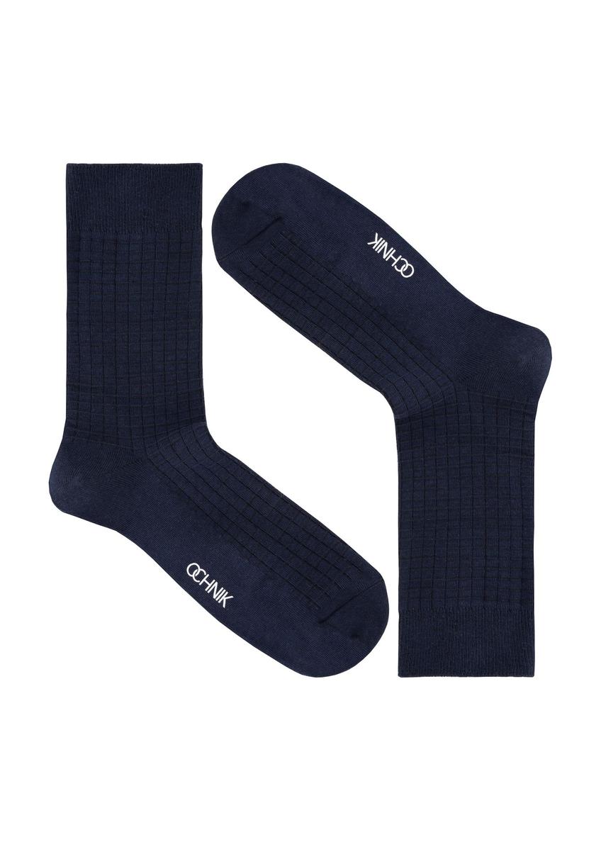 Long navy blue men's socks SKAMT-0178-69(Z24)-01